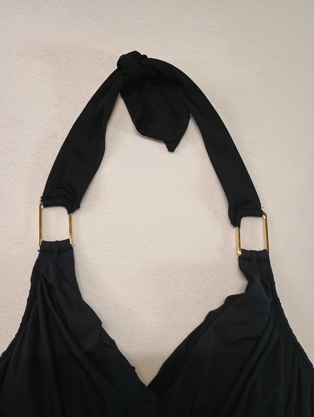 Spanx Women's Size 10 Black Halter Tankini Top with Gold Rings - Picture 4 of 7